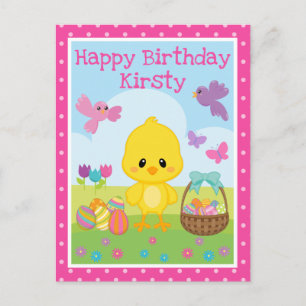 Cute Spring Easter Chick & Chocolate Eggs Birthday Postcard