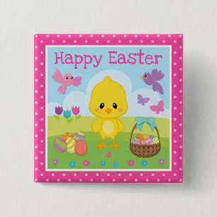 Cute Spring Easter Chick & Chocolate Eggs Easter 15 Cm Square Badge