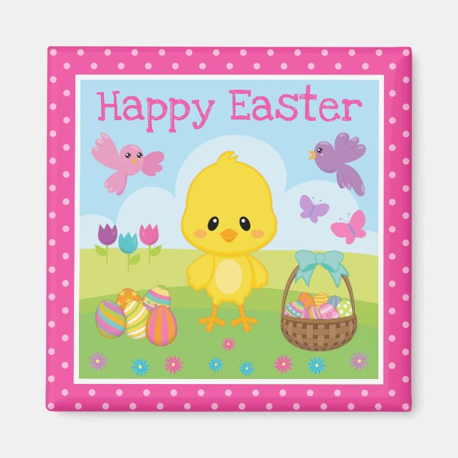 Cute Spring Easter Chick & Chocolate Eggs Easter Magnet (Front)