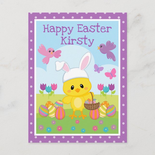 Cute Spring Easter Chick & Chocolate Eggs Easter Postcard (Front)