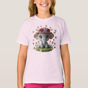 Cute Spring Elephant Crochet Style T-Shirt