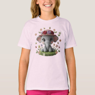 Cute Spring Elephant Crochet Style T-Shirt