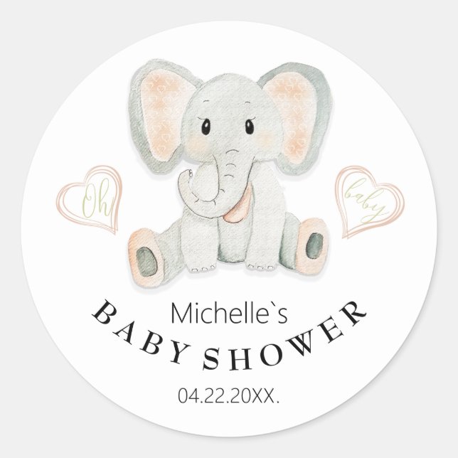 Cute Spring Elephant Watercolor Illustration Classic Round Sticker (Front)