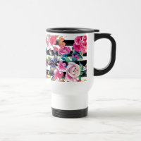 Cute spring floral and stripes watercolor pattern