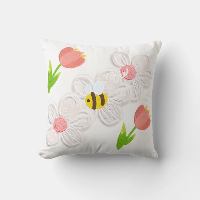 Cute Spring Floral Bee Pillow (Front)