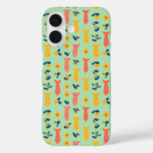 Cute Spring Flower and Tie Pattern iPhone 16 Case