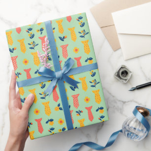 Cute Spring Flower and Tie Pattern Wrapping Paper