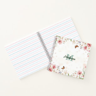 Cute Spring Flower Wildflower Bouquet Butterflies Notebook