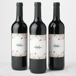 Cute Spring Flower Wildflower Bouquet Butterflies Wine Label