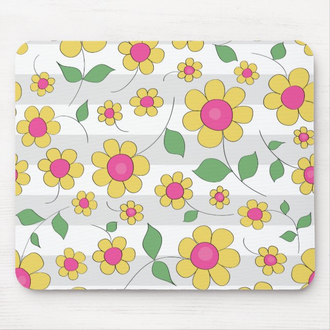 Cute spring flowers kids drawing mouse pad (Front)