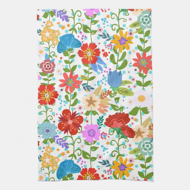 Cute Spring Flowers Tea Towel (Vertical)
