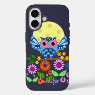 Cute spring Owl & custom Name iPhone 16 Case