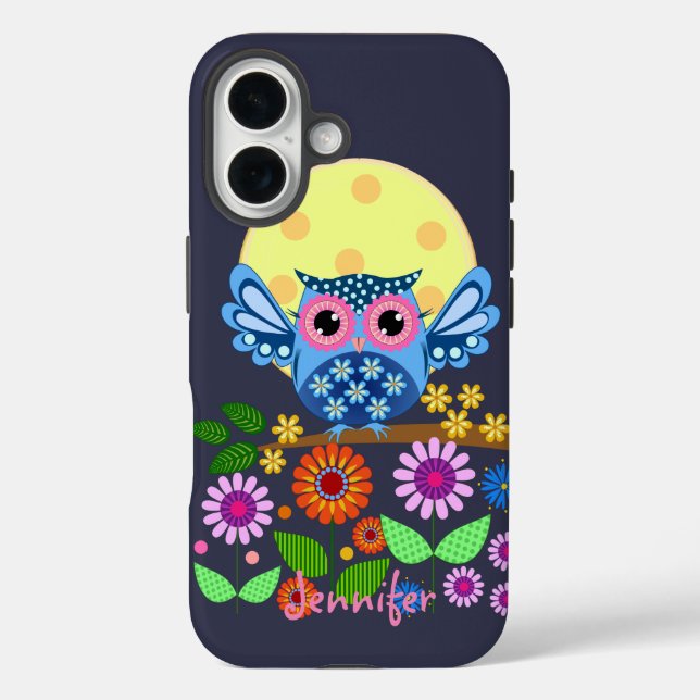 Cute spring Owl & custom Name Case-Mate iPhone Case (Back)