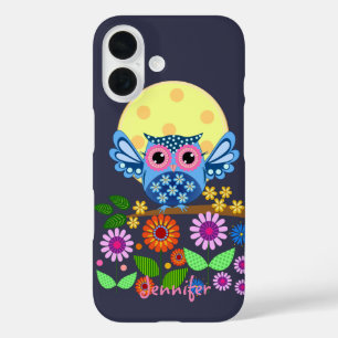 Cute spring Owl & custom Name iPhone 16 Case