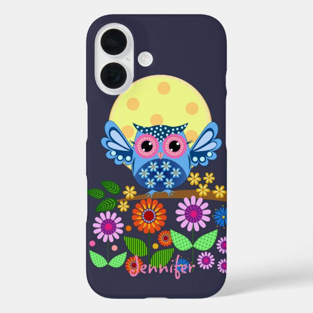 Cute spring Owl & custom Name Case-Mate iPhone Case (Back)