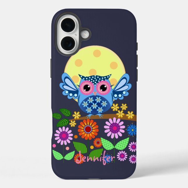 Cute spring Owl & custom Name Case-Mate iPhone Case (Back)