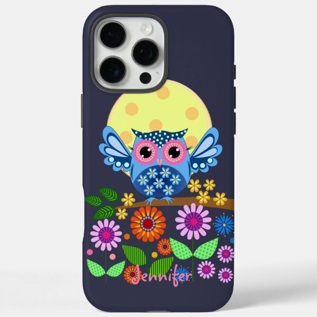 Cute spring Owl & custom Name Case-Mate iPhone Case (Back)