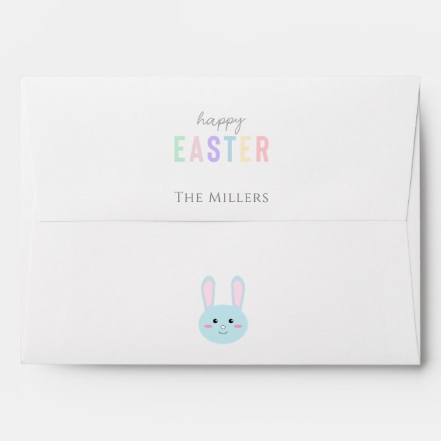 Cute Spring Pastel Blue Bunny Happy Easter Envelope (Back (Top Flap))