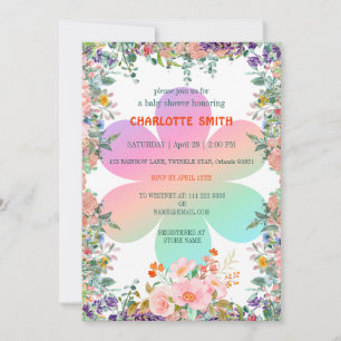 Cute Spring pink flower gradient baby shower Invitation