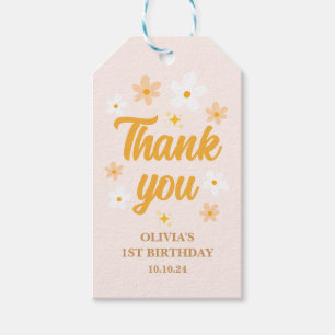 Cute Spring Pink Yellow Daisy Thank You Birthday Gift Tags