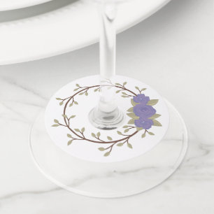 Cute Spring Purple Floral Wreath Party Wine Glass Tag