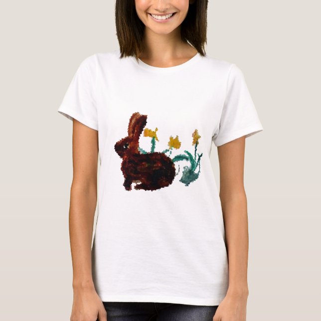 Cute Spring Rabbit Daffodil Art T-Shirt (Front)