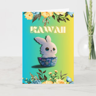 cute spring rabbit with flowers for easter card