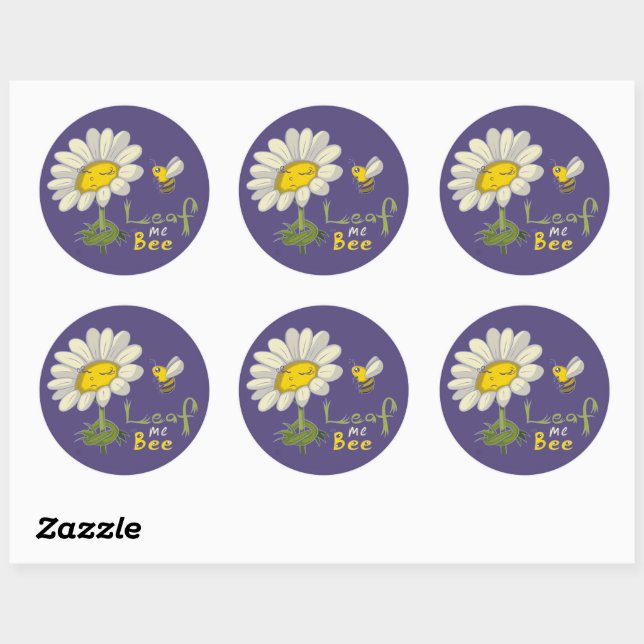  Cute Spring Scene with Daisy Flower and Bee Classic Round Sticker (Sheet)