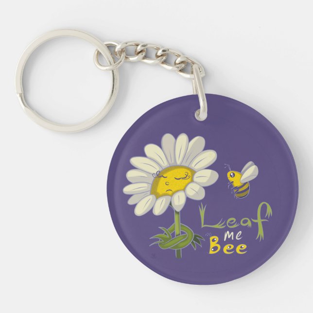  Cute Spring Scene with Daisy Flower and Bee Key Ring (Front)