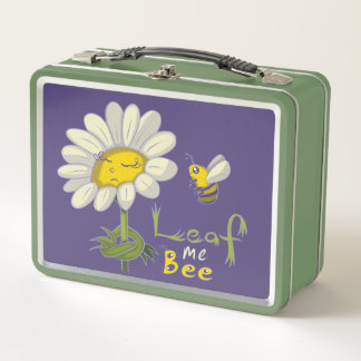 Cute Spring Scene with Daisy Flower and Bee Metal Lunch Box