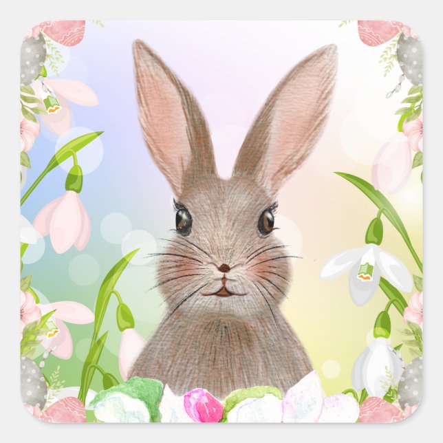 Cute Spring Watercolor Bunny Rabbit Stickers (Front)