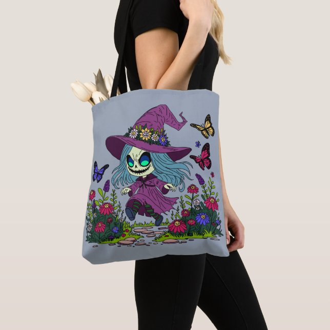 Cute Spring Witch Tote Bag (Close Up)