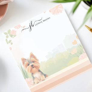 Cute Spring Yorkshire Terrier Floral Personalised Notepad
