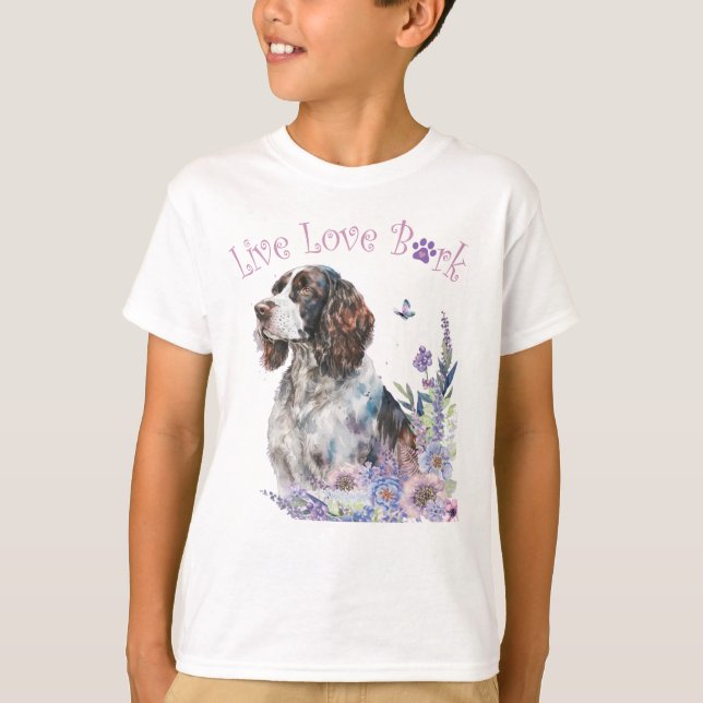 Cute Springer Spaniel Dog Floral T-Shirt (Front)
