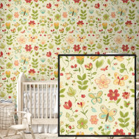 Cute Springtime Flowers & Butterflies on Cream