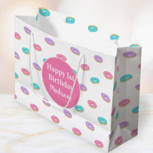 Cute Sprinkle Doughnuts Pattern Personalised Birth Large Gift Bag
