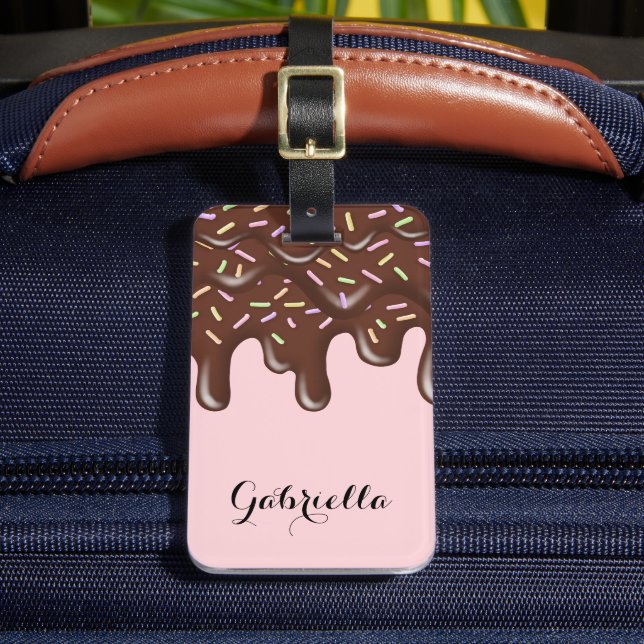 Cute Sprinkle Ice Cream Chocolate Personalised Luggage Tag (Front Insitu 2)