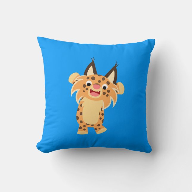Cute Spunky Cartoon Bobcat Pillow (Front)