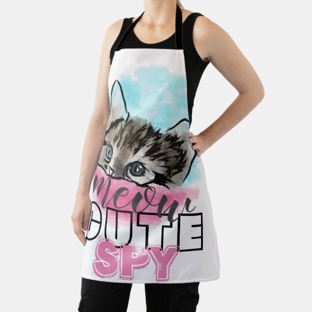 "CUTE SPY" | Funny Cute Kitten Pink Blue Apron (Insitu)