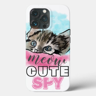 "CUTE SPY" Funny Cute Kitten Pink Blue iPhone 13 Pro Case