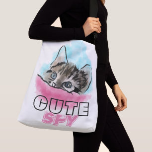 "CUTE SPY" Funny Cute Kitten Pink Blue Crossbody Bag