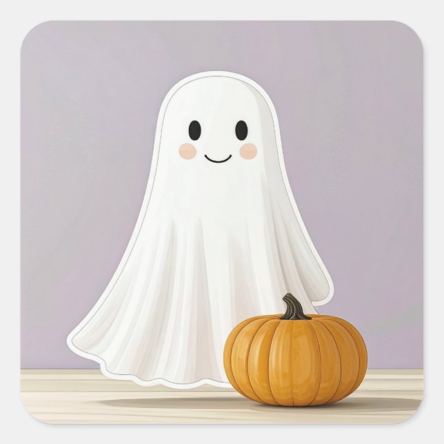 Cute Square Halloween Ghost Sticker (Front)