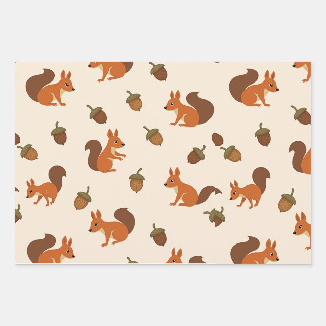 cute squirrel and acorn pattern Wrapping Paper (Front)