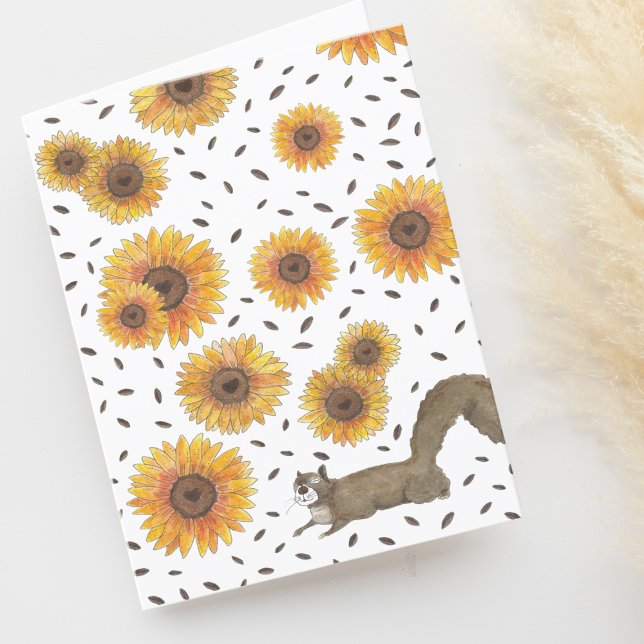 Cute Squirrel and Sunflowers Watercolor Blank Thank You Card (Creator Uploaded)