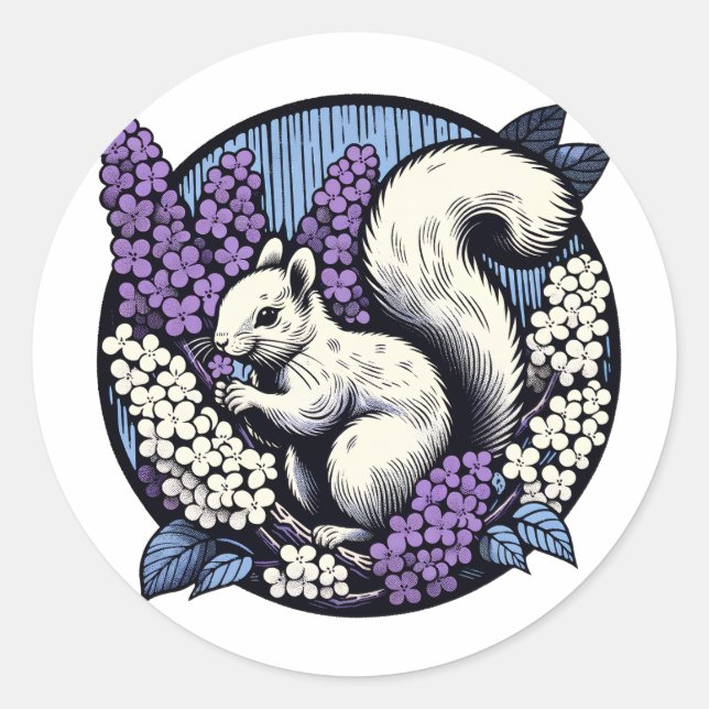Cute Squirrel Art Nature Lovers Floral Squirrels   Classic Round Sticker (Front)