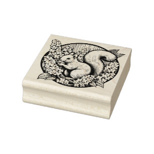 Cute Squirrel Art Nature Lovers Floral Squirrels Rubber Stamp