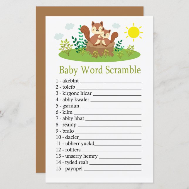Cute Squirrel Baby word scramble game (Front/Back)