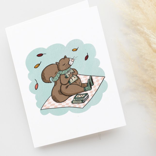 Cute Squirrel Book Lovers Blank Thank You Card (Creator Uploaded)