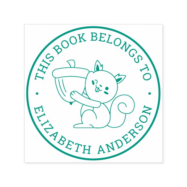 Cute Squirrel Cartoon Custom Name Bookplate Label Self-inking Stamp (Design)