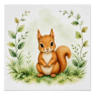 Cute Squirrel Childs Poster Square Wall Art
